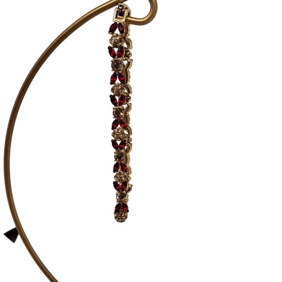 Vintage MONET Bracelet 7 1/2" Red Clear Crystals Gold Tone Metal Link Signed - Picture 10 of 11